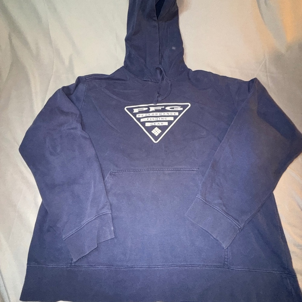 Columbia PFG Hoodie Mens XL Navy Blue Good Graphic‎ Logo Pullover Sweatshirt